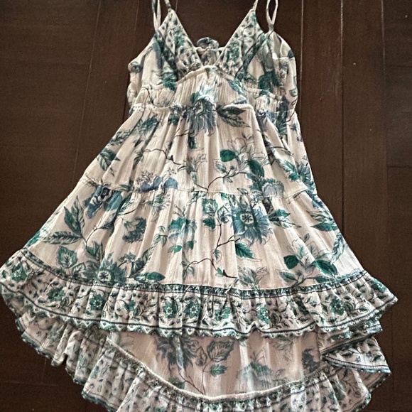 Angie Boho Floral Mini Dress Blue & White Summer Resort Style- Xtra Small - Picture 1 of 6